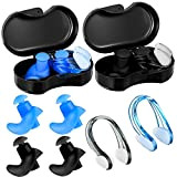 2 Sets Silikon Ohrstöpsel mit Nasenklammern Wiederverwendbare Wasserdichte Ohrstöpsel für Schwimmen Duschen Baden Surfen Schnorcheln mit Aufbewahrungsbox (Schwarz, Blau)