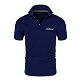 2 Stk Golfsport-T-Shirt Drucken Männer Revers Poloshirt Sommerliches Kurzarm-Casual-Top Herren Business Pullover (Color : Blue 1, Size : L)