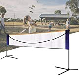 APOE Badminton Netz mit Ständer, Volleyball Netz für Garten, Tragbares Badminton-Set 5m/6m, Höhe und Breite Einstellbar, Gut auf- und Abzubauen