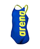 ARENA Mädchen Girl's Swimsuit V Back Graphic Badeanz ge, Neon Blue-soft Green, 140 EU