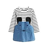Baby Girl Kleid Langarm Streifen Einteilige Cartoon Maus Gedruckte Baumwolle Denim Kausal Rock für 2-6 Jahre Little Girl (Blue, 4 ...