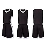 Basketball Trikot Für Kinder Herren Basketball Trikots Set Mesh Weste Shirt + Sommershorts?Junge/Erwachsene (Black,6XL)