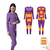 Beheiztes Langarm-T-Shirt Unterwäsche-Set, APP Intelligent Control Batteriebetriebene Thermo-Unterwäsche, Beheizbare Unterwäsche Für Frauen,M,Purple