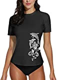 BesserBay Damen Schwimm Shirt Kurzarm UV Shirts Rash Guard UPF50+ Schutzkleidung Black XL