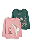 C&A Kinder Mädchen Sweatshirt Motivprint Baumwolle 2er Pack|Multipack rosa / dunkelgrün 110