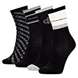 Calvin Klein Womens Multi-Logo Women's Crew Gift Box 4 Pack Classic Sock, Black, ONE Size