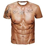 CHANYI Herren 3D Druck T-Shirt Sommer Mode Lustiges Brusthaar Imitiert Männer Muskeldruck T-Shirt Mode Lässig Locker Halbarm Kurzärmlig