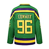 Charlie Conway Mighty Ducks Eishockey Trikot Jersey # 96 Film Sport Sweatshirts Genähte Buchstaben Zahlen Langarm T-Shirt,Green,3XL(Bust:137cm)