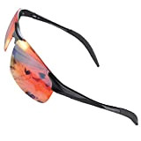 CHEREEKI Sports Sonnenbrille, Polarisierte Fahrradbrille mit UV400 Schutz, Sportbrille für Herren Damen Radfahren Autofahren Fischen Laufen Wandern Laufen (Orange-1)