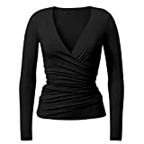 CURARE Damen Yogashirt wrap Jacket Wickeljacke, Black, M