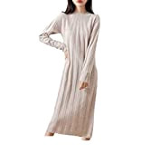 Damen Längeres Kleid Wolle Pullover Winter O-Ausschnitt Strickkleidung Vollarm Damen Kleider, khaki, S