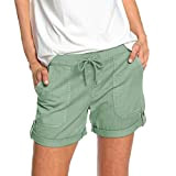 Damen-Shorts In Reiner Farbe Mit Taschen Gerades Bein Kordelzug Sweat-Shorts Bequeme Leichte Laufshorts (L,Grün)