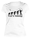 Damen T-Shirt Angler - lustige Sport Sprüche : Evolution - That`s Fisching! - Angler Sportshirt Frauen Farbe: Weiss Gr: XXL