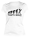 Damen T-Shirt Golf - lustige Sport Sprüche : Evolution - That`s Golf! - Golf Sportshirt Frauen Farbe: Weiss Gr: XXL
