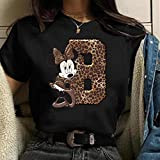 Damen T-Shirt mit benutzerdefiniertem Buchstabenkombinationsdruck Minnie Mouse Letter Font ABCDEFG Short Sleeve-MQ-B,XXL