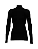 Dilling Rippshirt für Damen mit Stehkragen aus 100% Bio-Merinowolle Schwarz 40