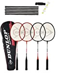 Dunlop Nanomax Badminton-Set für 4 Spieler, Schläger, Stakes, Netz und Pfosten