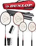 Dunlop Nanomax Pro Ti Family Badminton-Set, inkl. 2 Erwachsenen-, 2 Juniorschläger, Netz, Pfosten, Tragetasche und 3 Federbällen