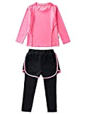 Echinodon Mädchen Sport-Set 2tlg Schnelltrockend Langarmhirt + Hose mit Shorts Trainingsanzug für Jogging Training Yoga Rot 120