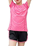 Echinodon Mädchen Sport-Set Schnelltrockend Shirt + Shorts Anzug für Yoga Jogging Training Rosa 140