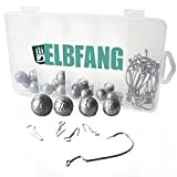 ELBFANG Cheburaschka Set | 60 TLG. mit Box (12g/14g/18g/21g/) | Inkl. 20 Offset Haken | Texas Rig Jigköpfe Set