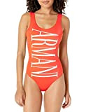 Emporio Armani Swimwear Damen Rem. Cups Swimsuit Sustainable Bold Logo Lycra Badeanzug, Orange, XL