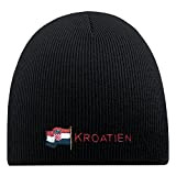 Fan-O-Menal Beanie-Mütze mit Einstickung - Kroatien - Wollmütze Wintermütze Strickmütze - 54592 schwarz
