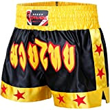 Farabi Sports Muay Thai Short Kickboxen Shorts Training Muay Thai Hose (L, Black/Yellow)