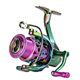 FishingLady | Voll Metall Angelrolle (Spinnrolle) zum Spinnfischen im Regenbogen Farbe - fürs Angeln auf Forelle, Zander, Hecht, Barsch (800S)