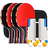 Fostoy Tischtennis-Set, 4 Ping Pong Paddel mit 8 Tischtennisbällen und einziehbarem Ping Pong Netz, ideal für Indoor und Outdoor Ping ...
