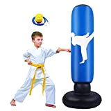 FOYOCER Boxsack Standboxsäcke Kinder Aufblasbare Boxsäule Tumbler für Sofortiges Zurückprallen zum Üben von Karate Taekwondo MMA Sandsäcke für Kleinkinder 61" ...