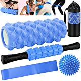 Frasheng 5-in-1 Faszienrolle Set,Foam Roller, Massageroller Stick,Faszien-ball,Widerstandsbänder und Aufbewahrungstasche,Schaumstoffrolle zum Faszien Training der Muskeln,Blau