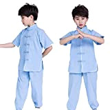 FYUUN Tai Chi Uniform Kleidung Kunst Wing Chun Shaolin Kung Fu Kurzarm Jungen Und Mädchen Kinder Schulkinder,Blue-110