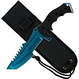 G8DS Einhandmesser Huntsman Style mit Gummigriff und Blue Edge Blade Zägezahnung Gürtelclip