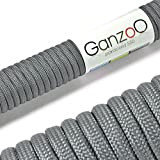 Ganzoo Paracord 550 Seil für Armband, Leine, Halsband, Nylon-Seil 15 Meter, grau