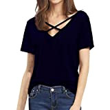 Hansee Blusen Shirt Tops, Heißer Mode Damen Shirts Blusen Tops Frauen Kurzarm V-Ausschnitt Strap Solid Casual Grundlegende T-Shirt Top Bluse ...