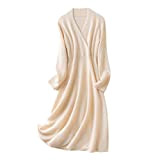 Herbst/Winter Damen Kleider Wolle Strickpullover V-Ausschnitt Langarm Pullover, beige, Small
