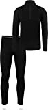Herren Premium Unterwäsche-Set Garnitur 100% Merinowolle Pullover mit YKK-Reißverschluss und Thermohose (Unterhemd und Unterhose) Thermounterwäsche Ski-Funktionsunterwäsche Farbe Schwarz Größe 5XL