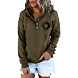 Hoodies für Damen UK Damen Sweatshirts Langarm Hoodie Pullover Casual Button Top Hoodie, armee-grün, 48