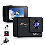 Jadfezy Action Cam 4K 60fps mit EIS Anti-Shake, WiFi und Fernbedienung,24MP Sports Kamera mit 8X Zoom, 30M Unterwasserkamera mit Zwei ...