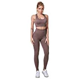 Jamron Damen Stretch Yoga Kleidung Set Sport-BH+Leggings 2PCS Trainingsanzug Gym Fitness Activewear SN071202 Khaki S