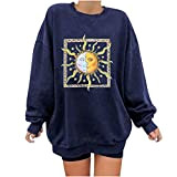 Katze T Shirt Damen Langarm-Sonnendruck für Damen-Sweatshirts im Aufdruck lässige Bluse-Towns Pulli für Frauen Enges Oberteil Damen