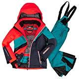Killtec Mädchen Skianzug Größe 164 wasserdicht 8.000 mm Wassersäule - Skijacke Rot Dunkelblau, Skihose Azur