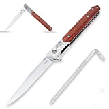 Klappmesser, Taschenmesser Holzgriff, Gentleman's Messer mit Scheide, Outdoor Messer, EDC Messer für Männer (Rot - Spitze Klinge)