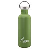 Laken Basic Edelstahlflasche, Trinkflasche Weite Öffnung mit Edelstah Schraubverschluss, BPA frei 1L, Olivgrün