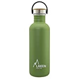 Laken Basic Edelstahlflasche, Trinkflasche Weite Öffnung mit Edelstah Schraubverschluss mit Bambo, BPA frei 1L, Olivgrün