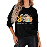 Lange Bomberjacke Damen Peace Love Fall Love Pumpkin Leopard Print Thanksgiving Herbst Winter Bottoming Long Sleeve Sweatershirt Schlafanzug Einteiler Damen ...