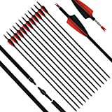 longbowmaker Carbon Pfeile für Bogenschießen 12er Ersatzpfeile 31 Zoll 500 Spine Jagdpfeile für Recuvebogen & Langbogen Schwarz&Rot