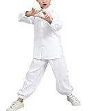 Mengmiao Kinder Unisex Langarm 2-Teiliges Set Kampfsport Oberteile und Hosen Darbietungen Anzug Weiß 140