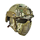 MH Taktik Fast Helm kombiniert, Mit Faltbarer Gehörschutz Halbgesichts Netz Maske und Goggles für Airsoft Paintball CS Game